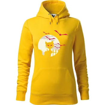 Dámské oblečení DOBRÝ TRIKO Dámská mikina s potiskem Kočka a netopýři Velikost dámské mikiny: L, Barva: Žlutá