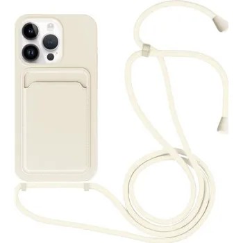 Pouzdro na mobilní telefon Silikonový kryt se šňůrkou a kapsou na karty pro iPhone 13 Pro - krémový
