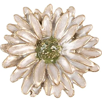 Dveřní kování Bílá kovová úchytka květina se zeleným středem Sibren – 4x3 cm