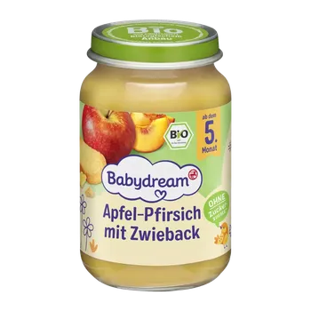 Babydream BIO ovocné pyré jablko, broskev a sušenky 190 g