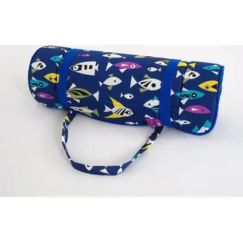 Karimatka Plážové lehátko v ruličce - modré s černobílými rybkami - 148 x 52 x 1,5 cm (VÝPRODEJ)