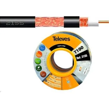 Anténní kabel Kabel koaxiální Televes T100 PE 2155 Cu celoměděný - metráž DĹŽKA: 1m