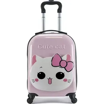Dětský cestovní kufr na kolečkách s teleskopickou rukojetí - CUTE CAT růžová