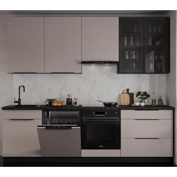 Kuchyňská linka Kuchyňská linka Arona, sestava G, 260 cm, kašmír / černá matná