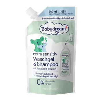 Šampon Babydream Mycí gel a šampon Extra Sensitiv náhradní náplň 500 ml