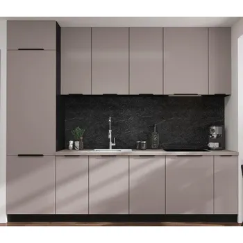 Kuchyňská linka Kuchyňská linka Arona, sestava H, 280 cm, kašmír / černá matná