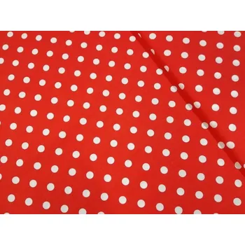 Bavlněná česká látka šíře 160cm - bílý puntík 12mm na červené (50cm)