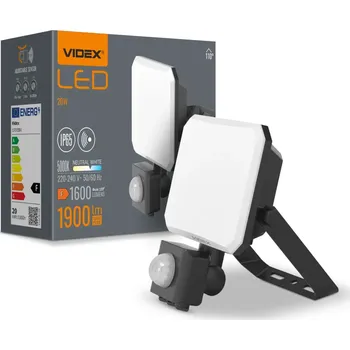 Reflektor LED 20W 1900lm 5000K Studená z čidlem Pohybu i soumraku Černý z Mleczną Przesłoną Videx