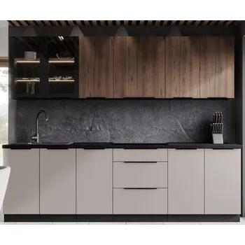 Kuchyňská linka Kuchyňská linka Monza / Arona, sestava E, 260 cm, ořech okapi / kašmír / černá matná