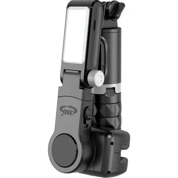 Q18 Bluetooth selfie tyč s tripodem, Gimbal stabilizátorem a světlem pro iPhone - černá