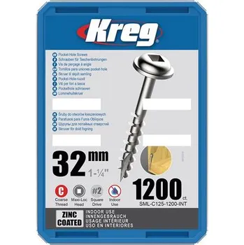 Šroub IGM Kreg Zinc Maxi-Loc Šrouby pro skryté spoje - 32 mm, hrubý závit, 1200 ks, SML-C125-1200-INT