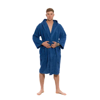 Pánský župan Pánský bavlněný župan s kapucí, Námořnická modř L