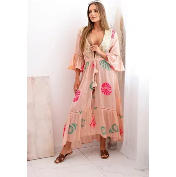 Dámský kabát Dámský boho plášť s výšivkou meruňka UNI