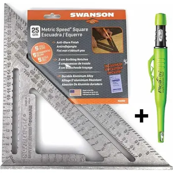 Úhloměr Swanson - " Speed Square " metrický tesařský úhelník + tužka Pica