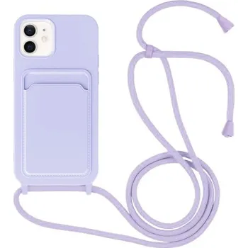 Pouzdro na mobilní telefon Silikonový kryt se šňůrkou a kapsou na karty pro iPhone 11 - fialový