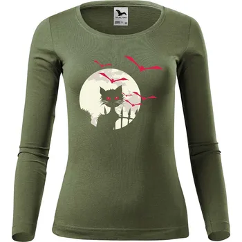 DOBRÝ TRIKO Dámské bavlněné triko Kočka a netopýři Velikost: M, Barva: Khaki