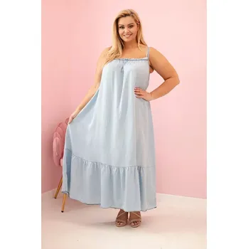 Dámské šaty Dámské plus size šaty na ramínka s volánem světle džínová UNI