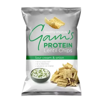 Chips Gam´s Proteinové čočkové chipsy Zakysaná smetana a cibulka 65 g