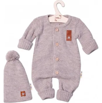 Dětská móda Baby Nellys 2-dílná sada Pletený overálek STAR + čepice Hand Made, béžový, vel. 80/86, Velikost koj. oblečení 80/86 (12-18m)