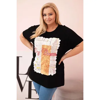 Dámská halenka Dámská bavlněná halenka Plus Size s potiskem „Day Dream“ černá + oranžová UNI