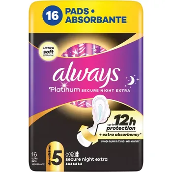 Menstruační vložka Always Hygienické vložky Platinum Secure Night Extra s křidélky vel. 5 16 ks 16 ks