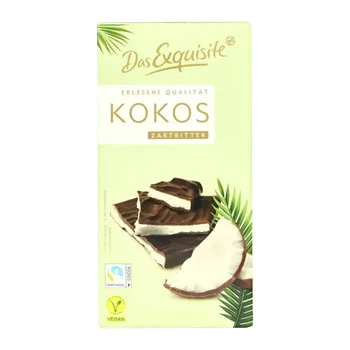 Čokoláda Das Exquisite Veganská hořká čokoláda s kokosem 140 g