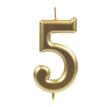 Jedlá dekorace na dort Alvarak Číselná svíčka zlatá 5
