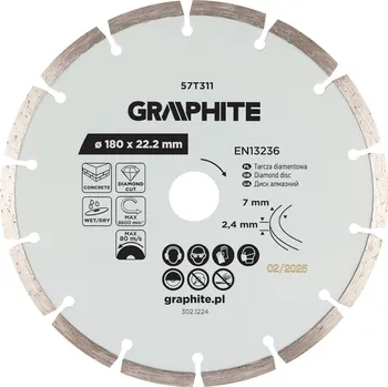 Řezný kotouč Graphite Segmentový diamantový řezný kotouč, 180 x 22,2 mm, suchý a mokrý