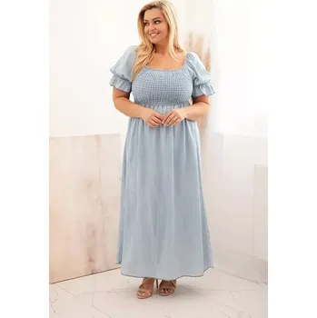 Dámské šaty Dámské šaty plus size s krátkým rukávem a řasením z tencelu maxi světle džínová UNI