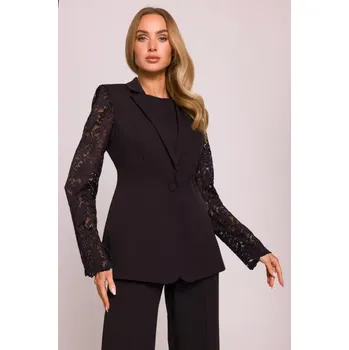 Dámské sako M865 Blejzr s krajkovými panely a jedním knoflíkem - černý EU M