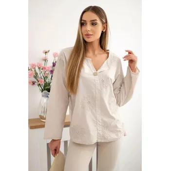 Dámská halenka Košilová halenka s vyšívaným vzorem béžový UNI