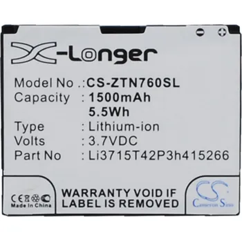 Baterie pro mobilní telefon Baterie Cameron Sino CS-ZTN760SL, Li-Ion, 1500