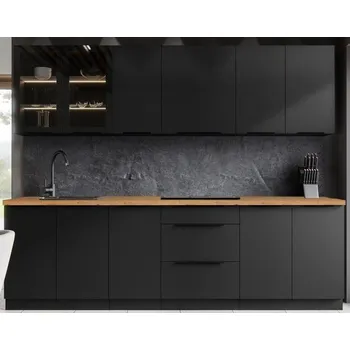 Kuchyňská linka Kuchyňská linka Siena, sestava E, 260 cm, černá / černá matná