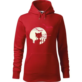 Dámská mikina DOBRÝ TRIKO Dámská mikina s potiskem Kočka a netopýři Velikost dámské mikiny: XL, Barva: Červená