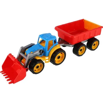 Hračka na písek Traktor barevný bagr s vlekem a lžící na písek plast v síťce