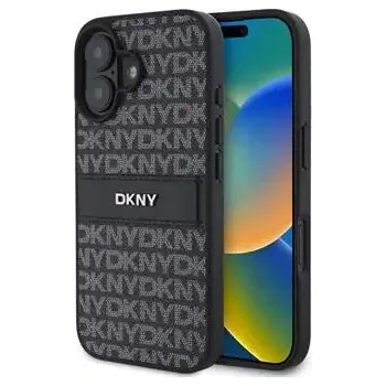 Pouzdro na mobilní telefon DKNY PU Leather Repeat Pattern Tonal Stripe Zadní Kryt pro iPhone 16 Black (57983122512)