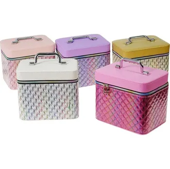 Kufřík dětský kosmetický vel. M se zrcátkem lesklý na zip 5 barev