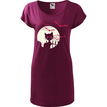 Dámské tričko DOBRÝ TRIKO Dámské tričko/šaty Kočka a netopýři Velikost: M, Barva: Fuksiová