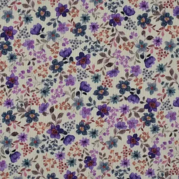 Úplet žebrovaný Drobné kytičky fialová (E)