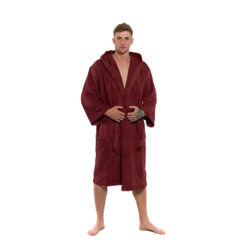 Pánský župan Pánský bavlněný župan s kapucí, Vínová M