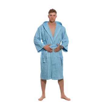 Pánský župan Pánský bavlněný župan s kapucí, Světlá modř M