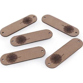 Nášivka / štítek z eko kůže - pampeliška béžová 5 ks