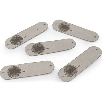 Nášivka / štítek z eko kůže - pampeliška šedá nejsvětlejší 5 ks