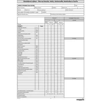Ročníkový výkaz - Hra na housle, violu, violoncello, kontrabas a harfu