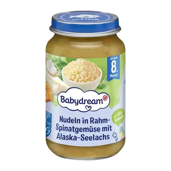 Dětská výživa Babydream Příkrm těstoviny se smetanovým špenátem, zeleninou a aljašskou treskou 220 g