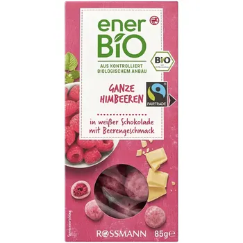 Sušené ovoce enerBiO BIO lyofilizované maliny v bílé čokoládě 85 g