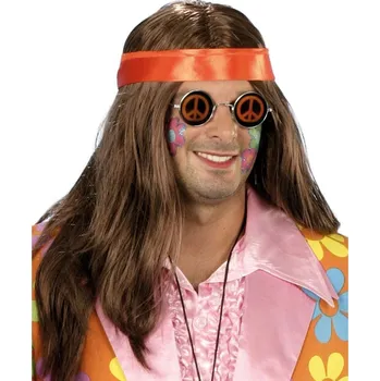 Karnevalová paruka Paruka s čelenkou hippie hipík hnědá