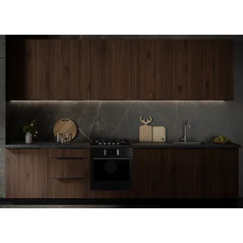 Kuchyňská linka Kuchyňská linka Monza, sestava F, 320 cm, ořech okapi / černá matná