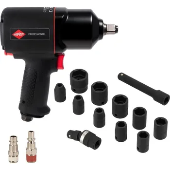 Autoklíč Airpress Pneumatický rázový klíč 1/2" + nástavce na rázy (10 ks) - sada pro mechanika 45540