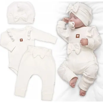 Kojenecká souprava Žebrovaná rostoucí souprava 3D, Baby Girl - smetanová